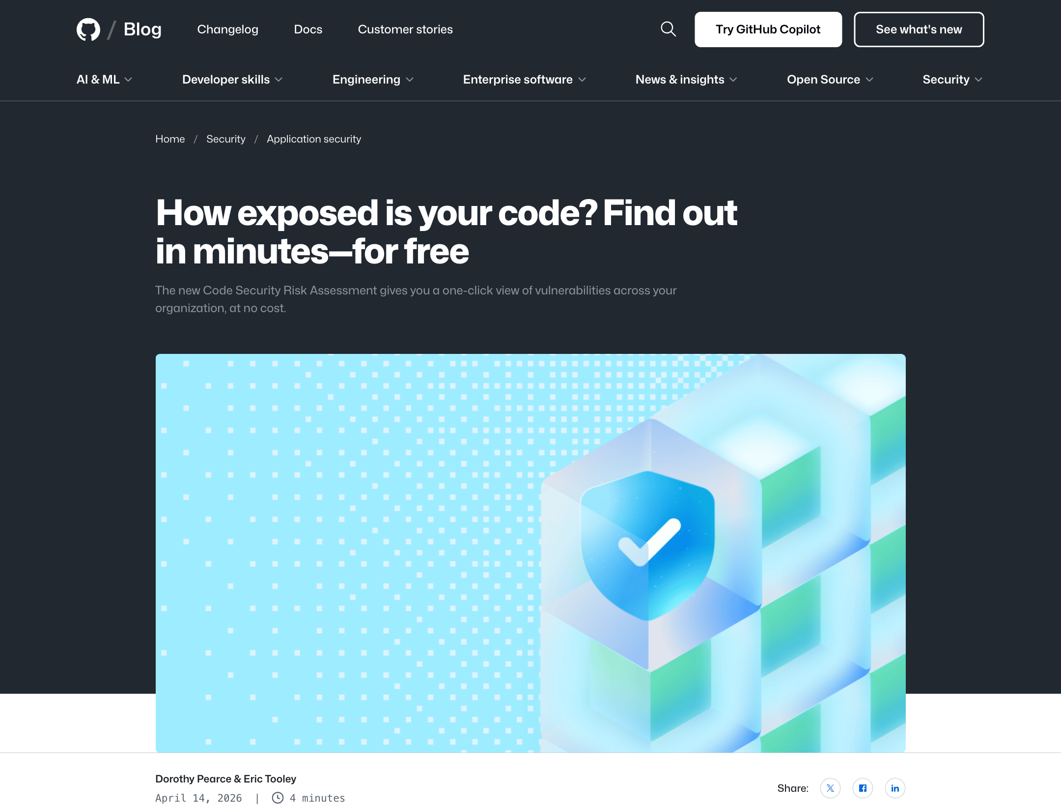 GitHub의 Code Security Risk Assessment 소개 글 화면