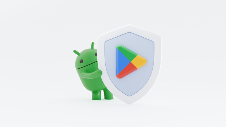Google Play safety 2025 발표에 사용된 Android와 Google Play 보안 일러스트
