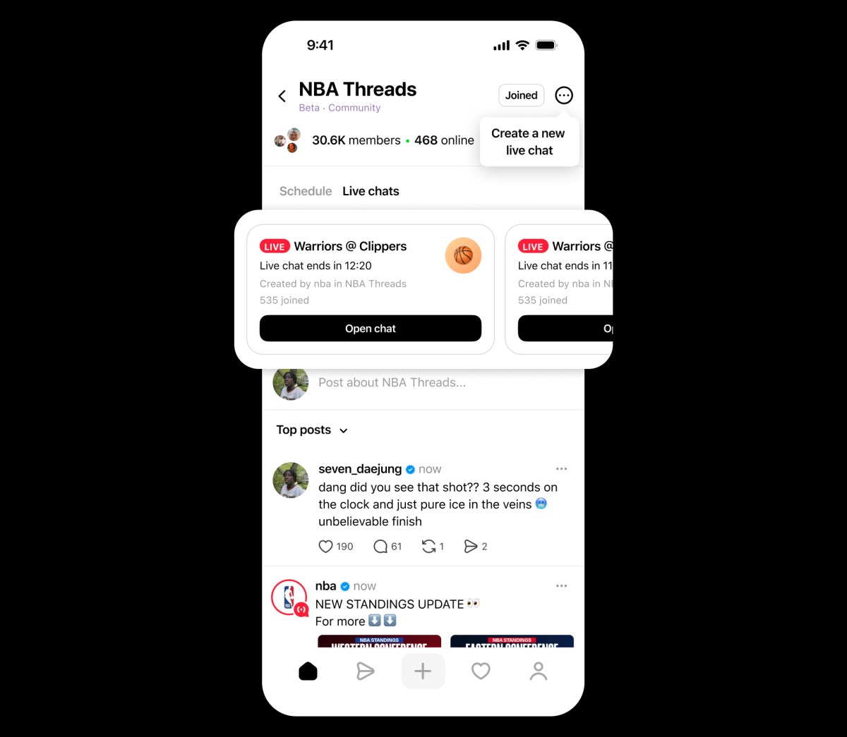 Threads Live Chats를 시작하는 방법을 보여주는 Meta 공식 이미지