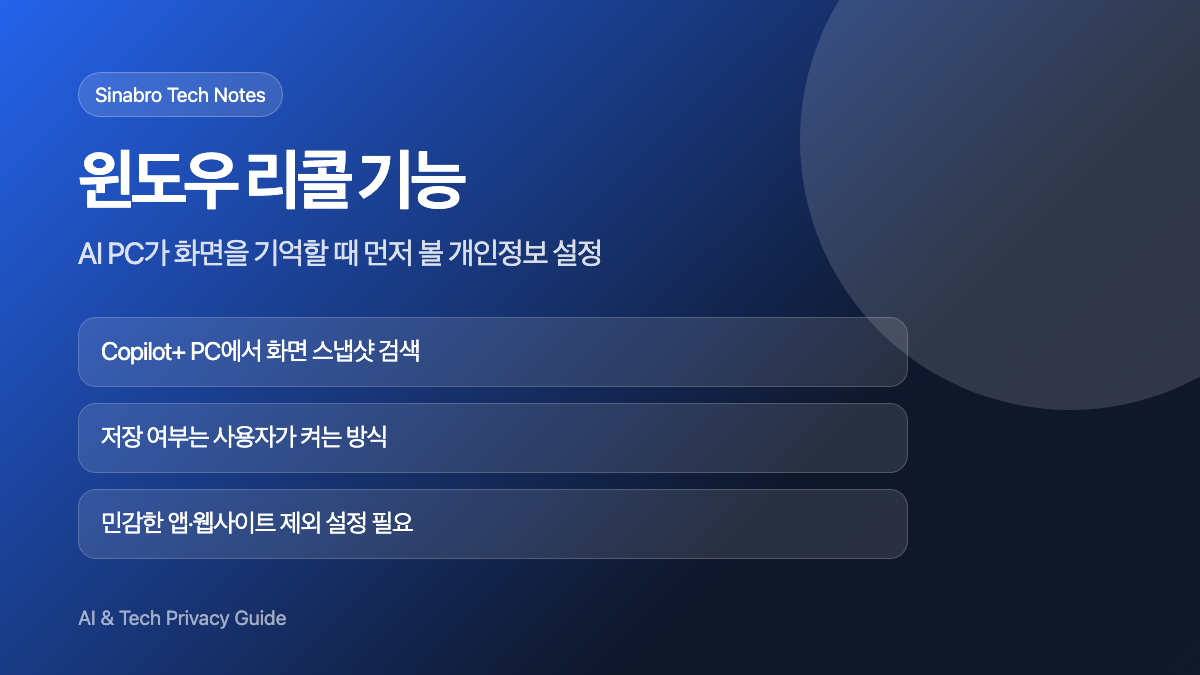 윈도우 리콜 기능과 Copilot+ PC 개인정보 설정을 설명한 대표 이미지