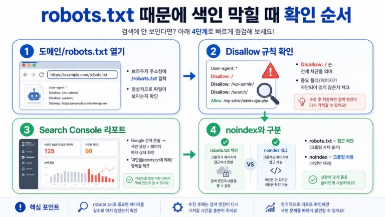 워드프레스 robots.txt 확인 방법 4단계 인포그래픽